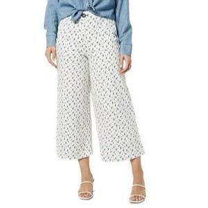 Peace Love World Womens Wide Leg Cropped Pants Jeans Blue‎ Floral Print 10P NWOT